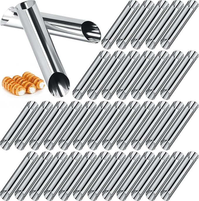 Yexiya 50 Pcs Cannoli Tubes Stainless Steel Cannoli Forms Cream Horn Molds Non Stick Danish Pastry Molds for Croissant Shell Cream Roll Baking Cookie Dough (Tubes)