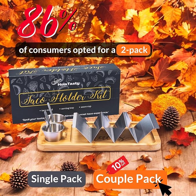 HolaTasty Taco Holder Kit - 2 Pack (Value Pack), 3-in-1 Taco Set of 2-6 slots for Tacos, Fancy Taco Presentation Rack Plate for Taco Tuesday Bar Party, for Taco Lover Vegetarian Cinco de Mayo Events