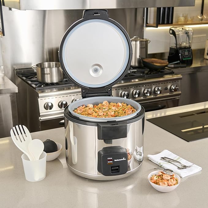 Restaurantware Commercial Rice Cooker 70 Cup Heavy-Duty Steel Industrial Rice Warmer With Nonstick Interior Black Ideal For Catering And Buffet Use