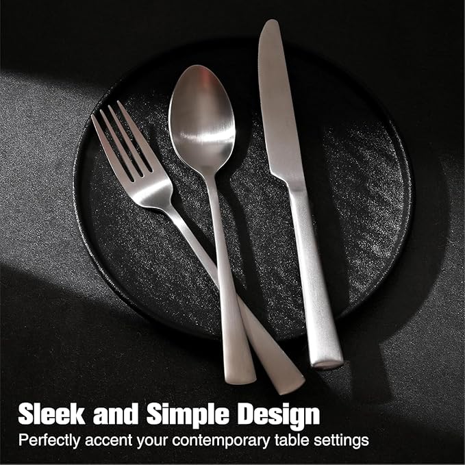 KINGSTONE Silverware Set for 12, 60-Piece 18/10 Stainless Steel Flatware Set, Forged Cutlery Set Matte Satin Finish for Home, Restaurant, Wedding, Party,Gift, Dishwasher Safe