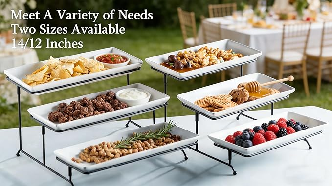Gomakren 3 Tier Serving Trays Stand Porcelain Serving Platters 12 Inch White Serving Plates Dinner Platters for Appetizer Snack Fruit Cup Cake Tray Display Serving Dishes for Entertaining
