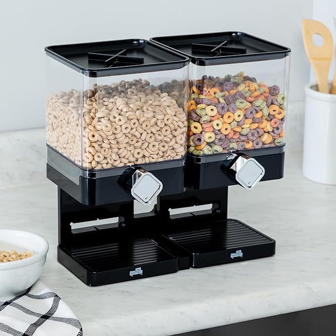 Honey-Can-Do Zevro Compact Dry Food Dispenser, Dual Control, Black/Chrome (Pack of 4)