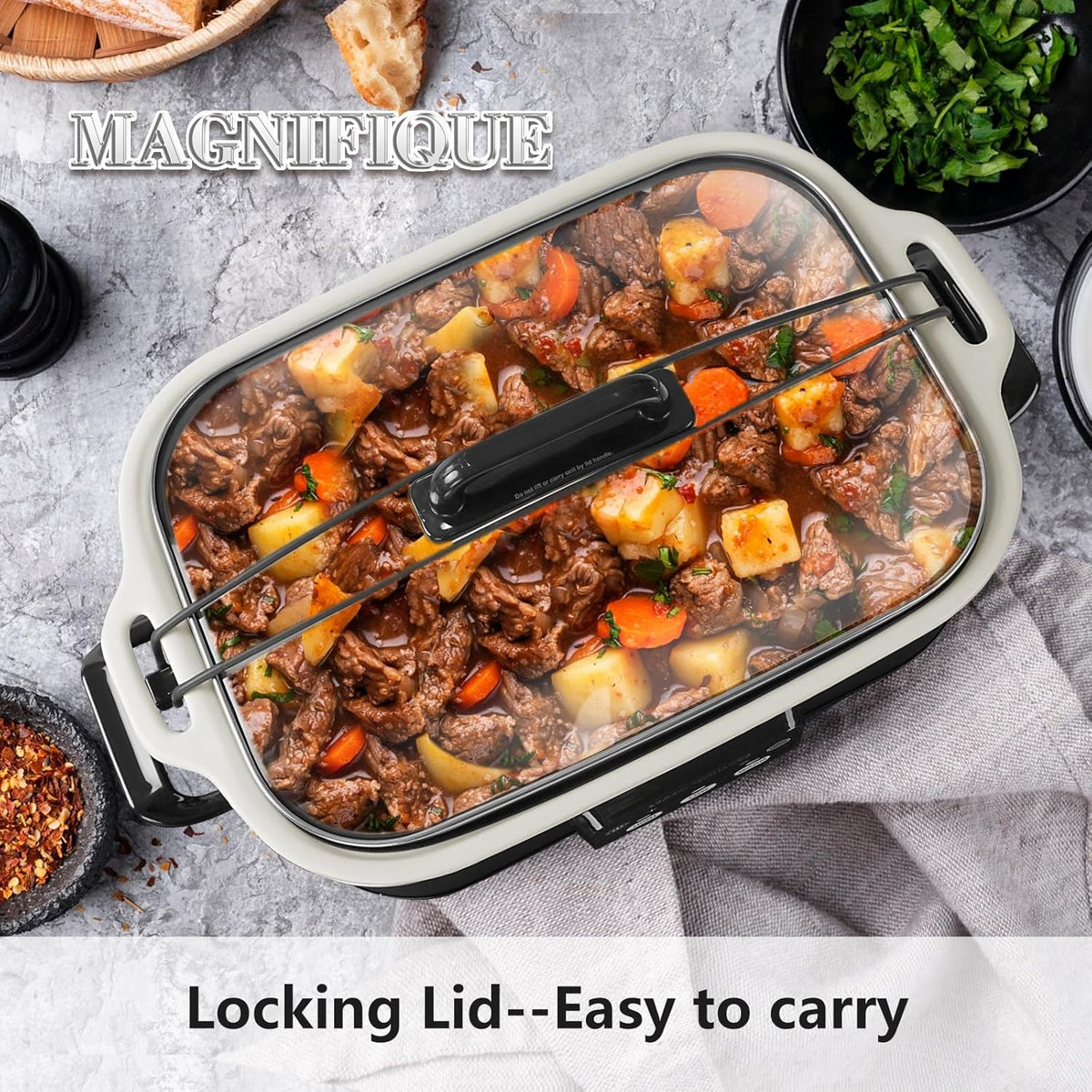 4 Quart Casserole Programmable Slow Cooker with Ceramic Baking Dish - Perfect Kitchen Small Appliance for Family Dinners, Oven Safe and Durable Bakeware for Lasagna, Roasts