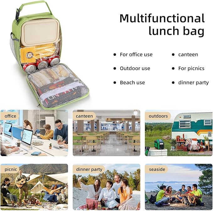 Lovoeo Lunch box Lunch bag for men women Insulated Lunchbox Lunch bags for Work Picnic Travel (Light green)