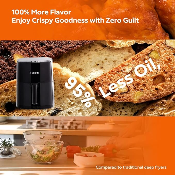 Fullwill 6QT Air Fryer with Visible Window,Nonstick and Dishwasher-Safe Basket,12-in-1 Multi-Function Air Fry,Roast,Bake, Dehydrate, Fries,for Family Party,1700W,Black