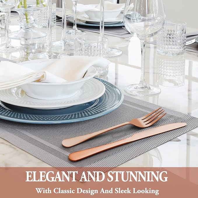 72 Pcs Rose Gold Silverware Set with Steak Knives Service for 12,Stainless Steel Flatware Set,Mirror Polished Cutlery Utensil Set, Kitchen Eating Tableware,Include Fork Knife Spoon Set,Dishwasher Safe