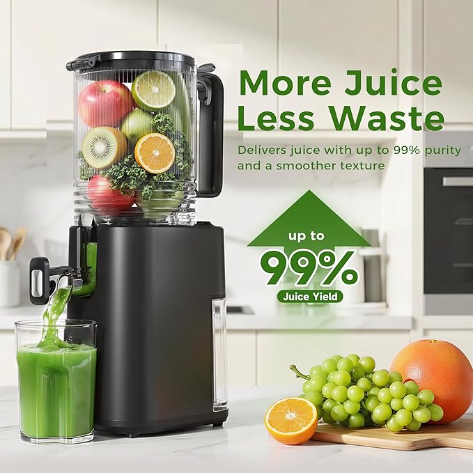 Cold Press Juicer, 5.5inch Wide Feed Chute Slow Juicer Machine, Masticating Juicer for Whole Vegetables & Fruits, Black