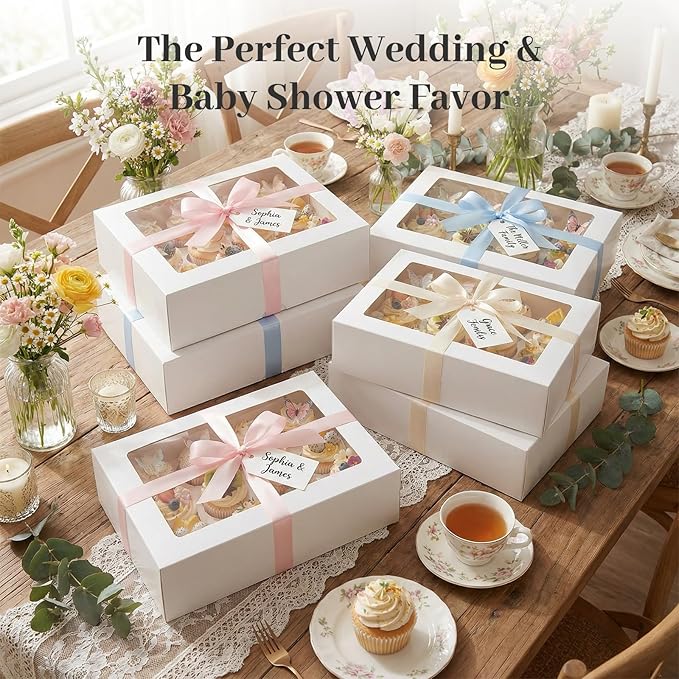 VGOODALL 12 Count Cupcake Boxes, 6PCS Cupcake Container with Window Boxes Holding 72 Pastry Box for Birthday Holiday Party Bakery Supplies 13.2"x9.8"x4"