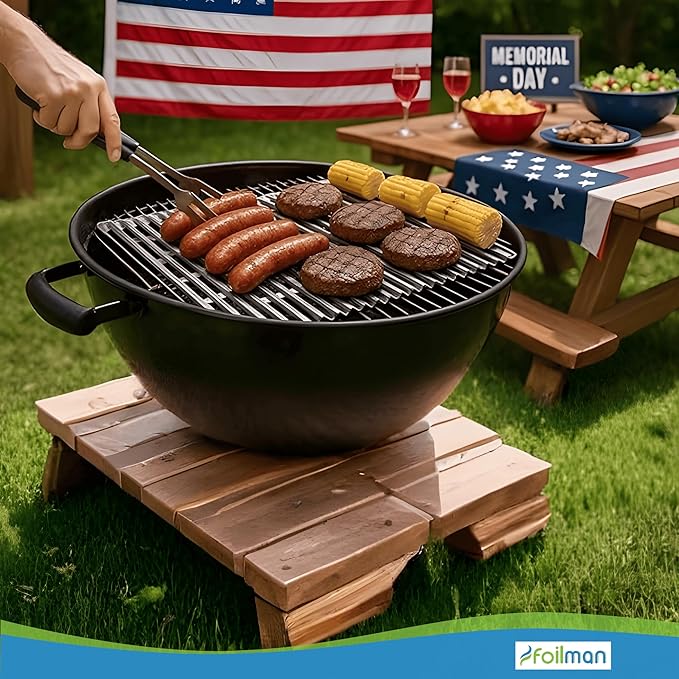 Foilman Heavy-Duty Disposable Aluminum Grill Liners, 12 x 20 Inch Nonstick Cooking Sheets for BBQ, Protects Grates from Grease, Even Heat Distribution, Easy Cleanup for Outdoor Grilling - Pack of 12