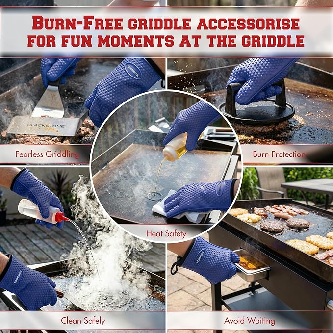 KITCHEN PERFECTION Silicone Oven & Griddle Gloves -Extreme Heat Resistant BBQ & Grilling Gloves -Handle Hot Food Right on Your Griddle |Waterproof Oven Mitts Grill Gloves |Superior Set+3 Bonuses