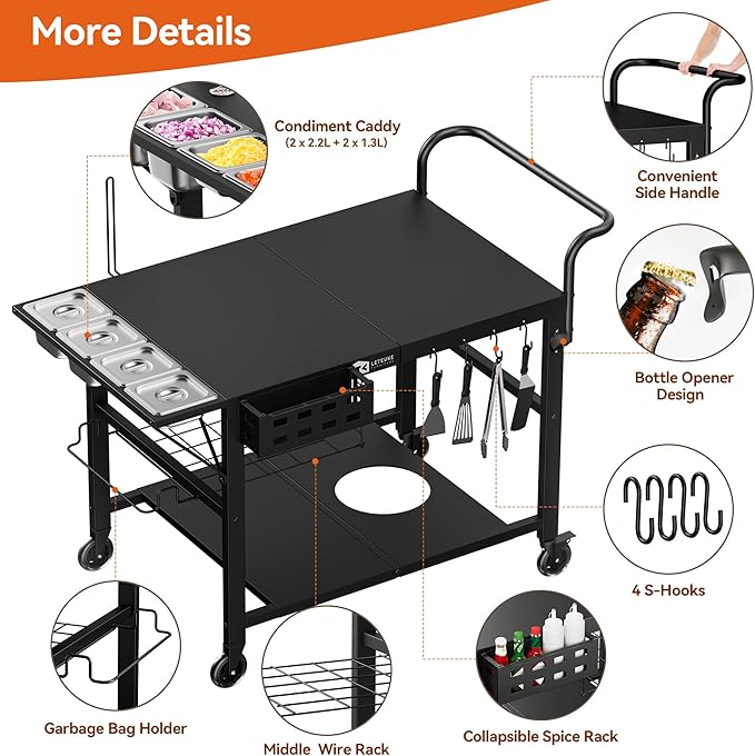 Leteuke Pizza Oven Table, Grill Cart Table for Blackstone Griddle, Outdoor Pizza Oven Stand Fits Ninja, Cuisinart, Gozney, Solo Stove, BBQ Prep Tables Station with Seasoning Tray, 47"x27.5"x30"