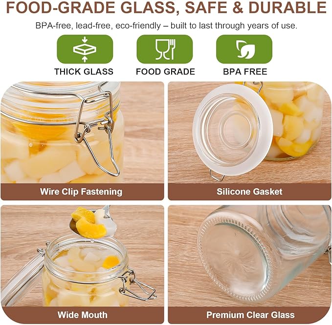 Glass Jars with Airtight Lids, 26oz Glass Storage Jars Set of 6, Thick Food Storage Containers for Pantry Organization, Kitchen Counter, Coffee, Pasta, Cereal