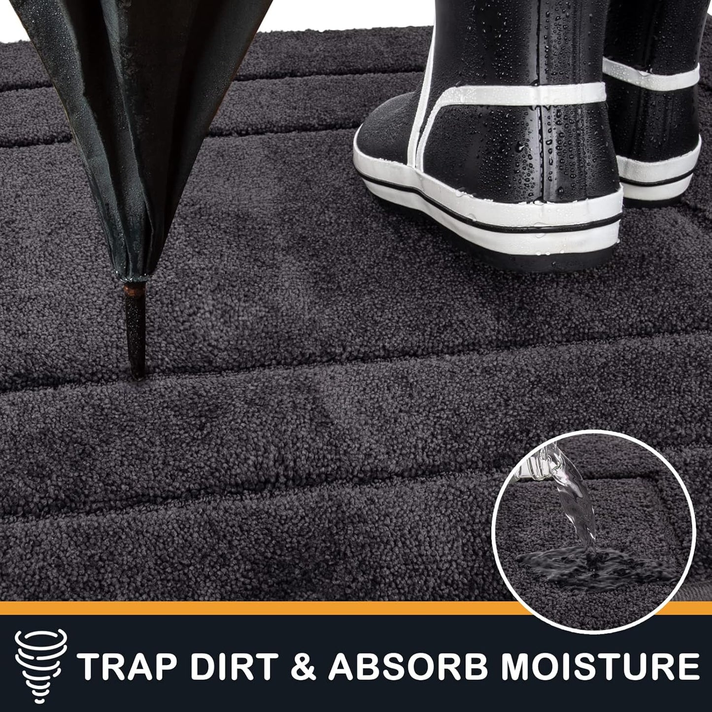 PURRUGS Dirt Trapping Door Mat 32" x 47", Non-Slip/Skid Machine Washable Entryway Rug, Dog Doormat, Super Absorbent Welcome Mat for Muddy Wet Shoes and Paws, Charcoal