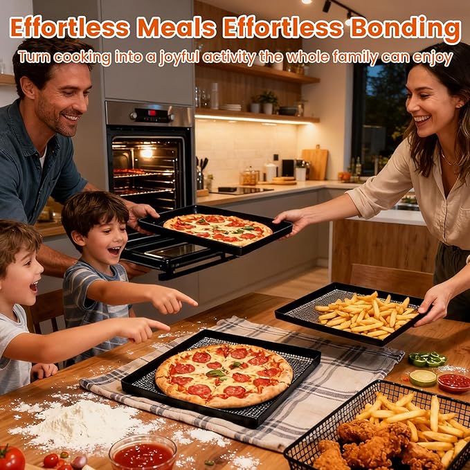 Professional-Grade 1-Pack PTFE Mesh Oven Baskets, 13.5x14.5x1 Inch Non-Stick Solid Oven Trays for Commercial Kitchens & High-Volume Cooking