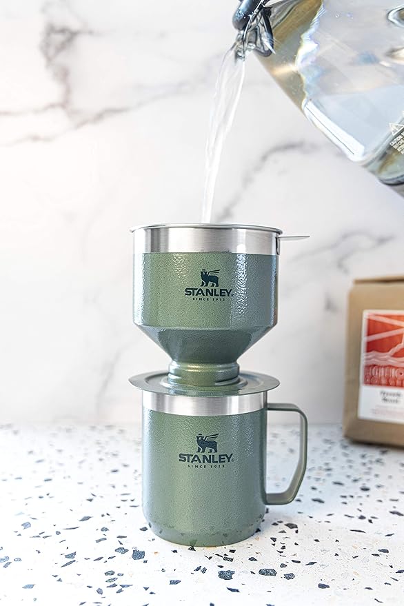 STANLEY Perfect Brew Pour Over Manual Single Cup Coffee Maker Drip Coffee Maker with Reusable Filter | Easy Clean Stainless Steel BPA-Free Hammertone Green (Pack of 4)