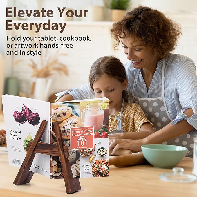 Walnut Wood Plate Stand, 9 Inch Decorative Ornament Display Stand, Plate Holders for Displaying, Picture Frame Holder Stand, Cookbook Stand for Recipe Books, Photos & Collectibles