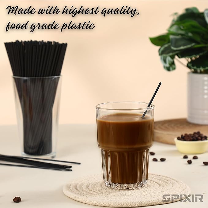 Stir Sticks, Coffee Stirrer Straw, Black Cocktail Straws 7.87-inch, 1000pcs Plastic Straws Disposable, Swizzle Sticks for Cocktails or Coffee & Drinks