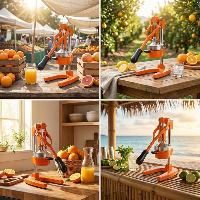 Cast Iron Citrus Juicer - 13.8LB Heavy Duty Manual Orange Press, 304 Stainless Steel Cup & Strainer, Professional Lemon Grapefruit Pomegranate Squeezer for Home Bar Kitchen, Orange
