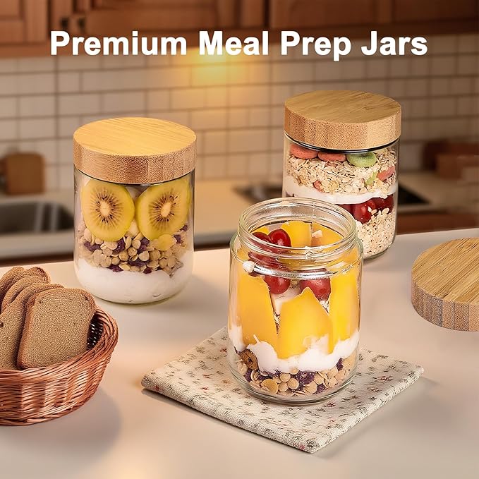 2 Pack 16oz Glass Jars with Bamboo Lids, Overnight Oats Containers with Airtight Lids, Storage Containers Wide Mouth Mason jars for Salad,Yogurt, Sugar, Snacks, Spices