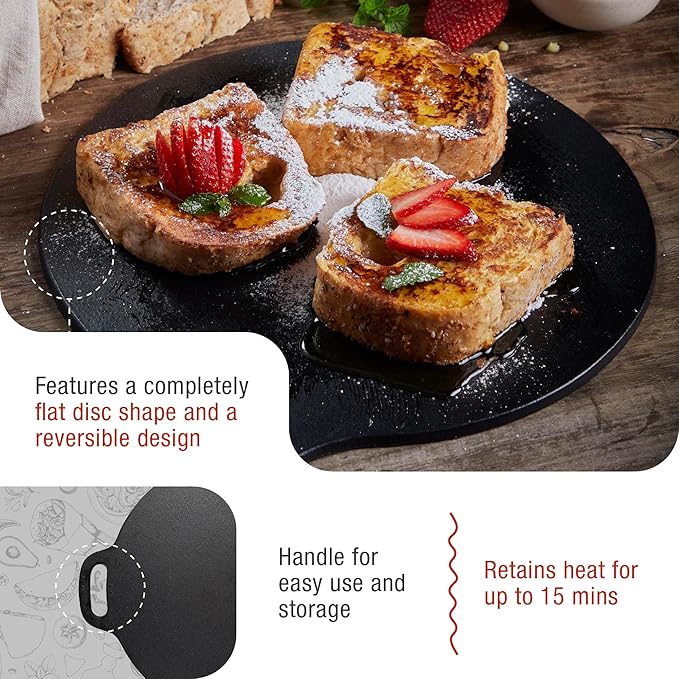 Victoria 12-Inch/30.5-Centimeter Cast Iron Tawa Dosa Pan, Cast Iron Pizza Pan and Crepe Pan with Loop Handle, Seasoned with Flaxseed Oil, Made in Colombia