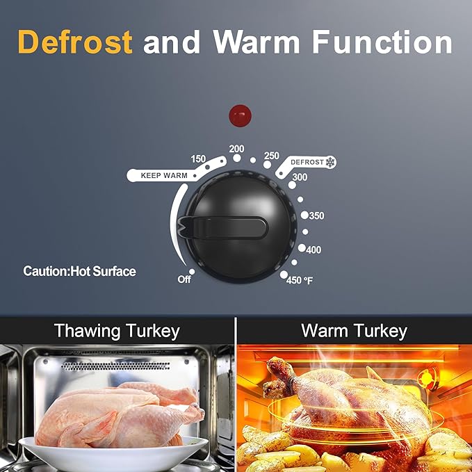 28 Quart Electric Roaster Oven with Visible & Self-Basting Lid, Large Turkey Roaster with Defrost Warm Function, Adjustable Temperature, Removable Pan Rack, Stainless Steel, Blue