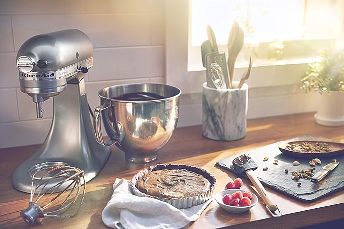 KitchenAid Value Bundle Artisan Series 5 Quart Tilt-Head Stand Mixer with Included Flex Edge Beater, KSM150FECU, Contour Silver