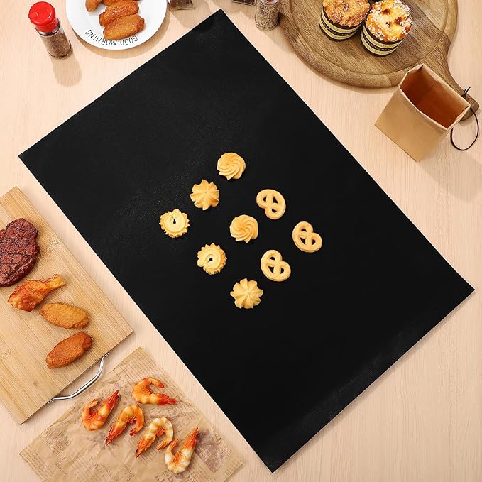 PRETYZOOM 9pcs Non-stick Oven Liners Baking Mats 60x40cm Black Reusable Grill Roaster Liners for Gas Stove Oven Bottom Protection Cooking Mat