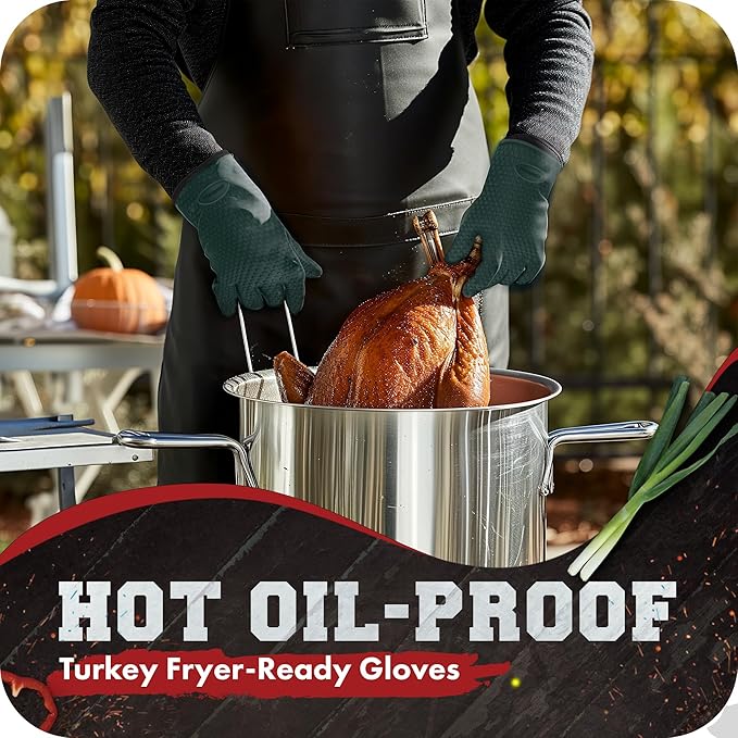 Kitchen perfection XL Silicone Smoker Oven Gloves-Extreme Heat Resistant BBQ Gloves-Handle Hot Food Right on Your Grill Fryer&Pit|Waterproof Grilling Cooking Baking Mitts|Superior Value Set+3 Bonuses
