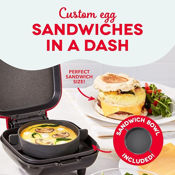 Dash Deluxe Egg Bite Maker - Electric Egg Bite Maker for Healthy Protein Snacks - Quick Cleanup, Space-Saving Design & Non-Slip Feet - 4 Servings, Red