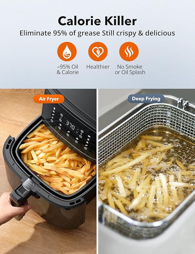 Air Fryer, 6 QT Camping Air Fryers Portable with 50 Recipes, One Touch Setting with 11 Cooking Functions and Voice Reminder, Dishwasher Safe