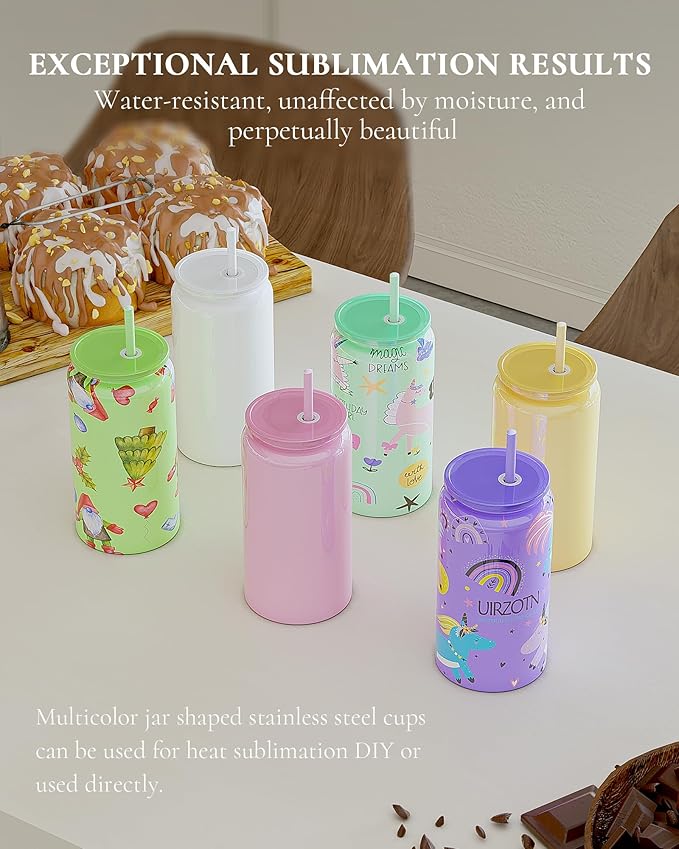 Glass Cups with Lids and Straws, 16oz Stainless Steels Cups, Beer Cups, Iced Coffee Cup, Smoothie Cup, Sublimation Tumbler, Purple (Smooth Polished Finish, Sublimatable)