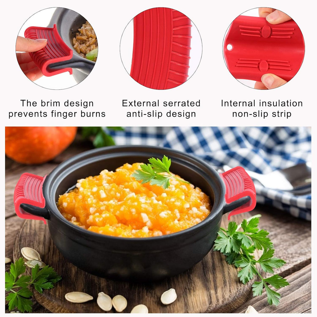4 Pcs Non-Slip Silicone Hot Handle Holder & Assist Grips, Potholder for Cast Iron Skillets, Heat Resistant Handle Cover Sleeve for Frying Pans, Casserole, Cookware Handles, Red
