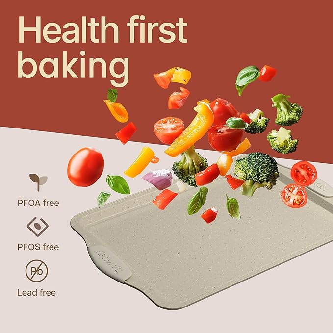BAKKEN Kitchen Baking Pans - 15.15 x 10.03" Medium Nonstick Sheet, Durable Carbon Steel Cookie Sheet with White Silicone Handles, PFOA, PFOS, PTFE Free, Oven Safe Tray (Up To 450°F), Set of 1
