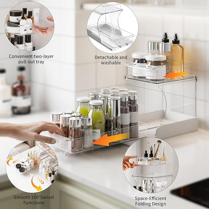 Attelite Makeup Organizer 2-Tier Rotating Design Cosmetics Storage with 180 Rotation Sturdy Durable Versatile Perfume Vanity Organizer for Countertops, Bathrooms, Office Supplies 2 Pack White