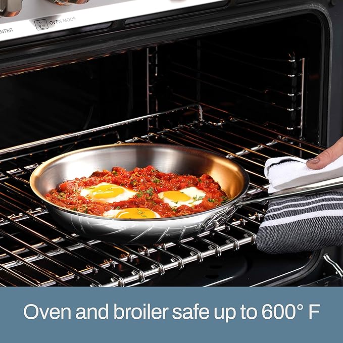 All-Clad D3 3-Ply Stainless Steel Fry Pan, 14 Inch, Induction, Oven Broiler Safe 500F, Lid Safe 350F, Pots and Pans, Cookware, Silver