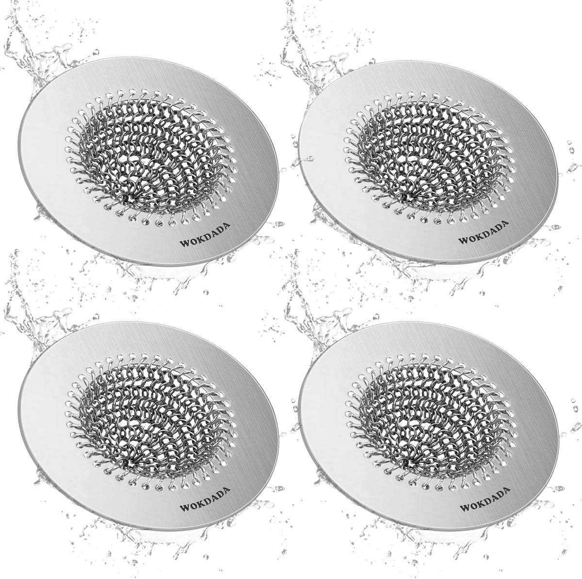 4 PCS Kitchen Sink Drain Strainer, Flippable Mesh Sink Strainer, 304 Stainless Steel Sink Screen, Easy Clean Large Basket Strainer, Anti-Clog Garbage Disposal Cover Fit for Standard Sink Drain