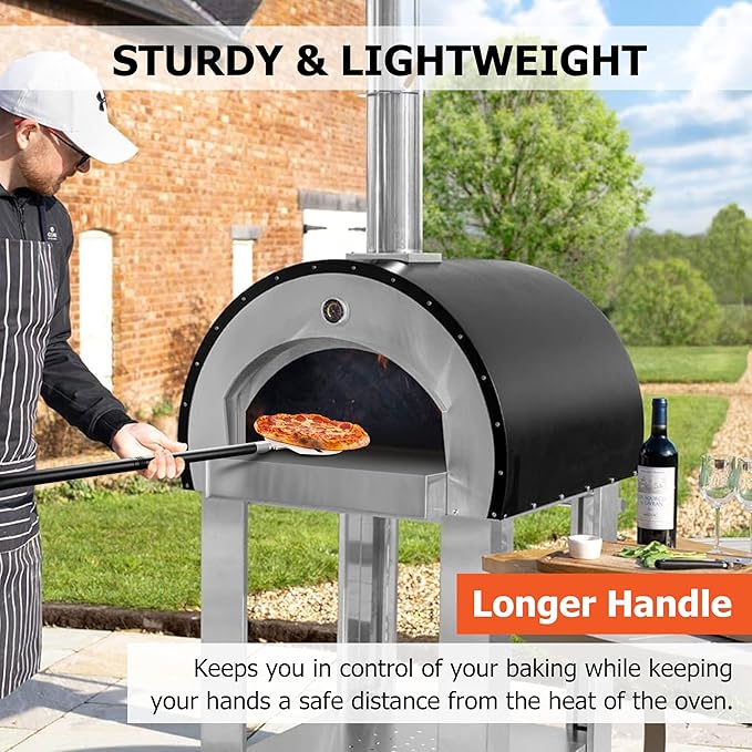7 Inch Pizza Peel Turning, Joyfair Perforated Pizza Turner with Long Detachable Handle, Stainless Steel Spatula Paddle for Rotating Sliding, Metal Tools Oven Accessories, Easy Cleanup (Painted Handle)