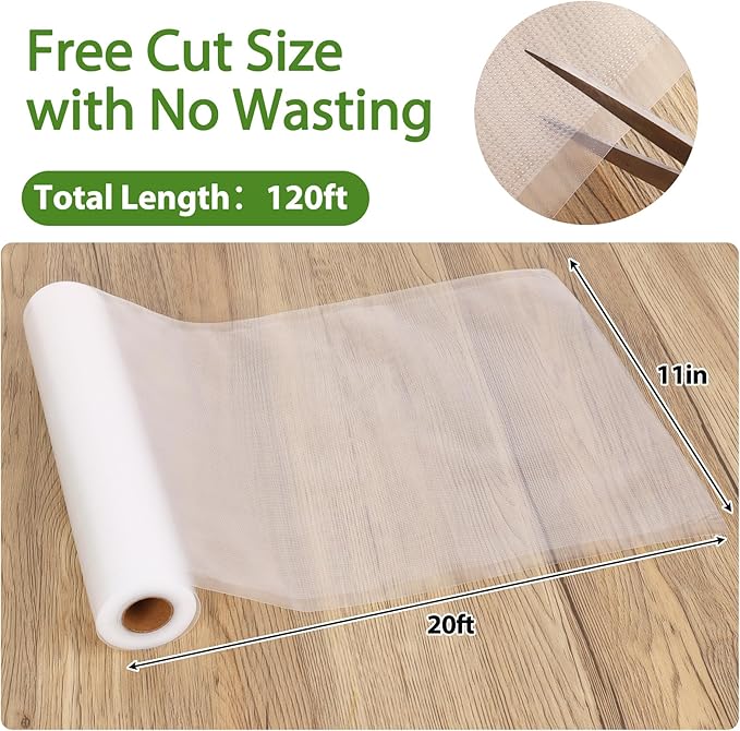 Moretoes Vacuum Sealer Bags, 6 Rolls 11" x 20' Food Vac Bags for Food Storage Saver, Commercial Grade Bag Rolls, BPA Free, Customized Size Bag for Sous Vide Cooking or Meal Prep