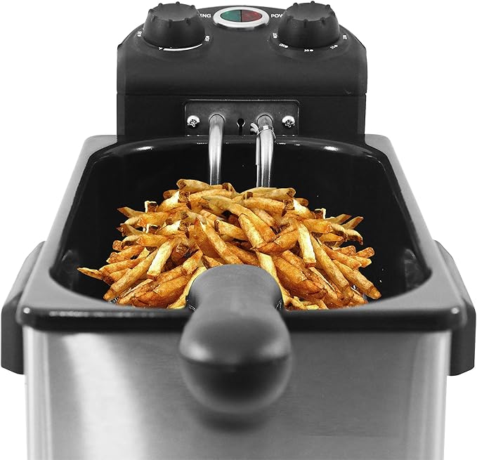 Elite Gourmet EDF-3500# Electric Immersion Deep Fryer. Removable Basket, Timer Control Adjustable Temperature, Lid with Viewing Window and Odor Free Filter