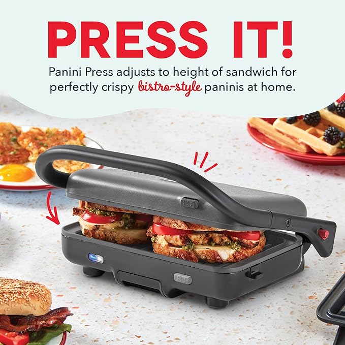 Dash MultiMaker® Flex Press Grill System, Grill and Griddle - Nonstick Removable Plates - Indoor Countertop Electric Grill for Sandwiches, Burgers, and Breakfast - Forged Iron