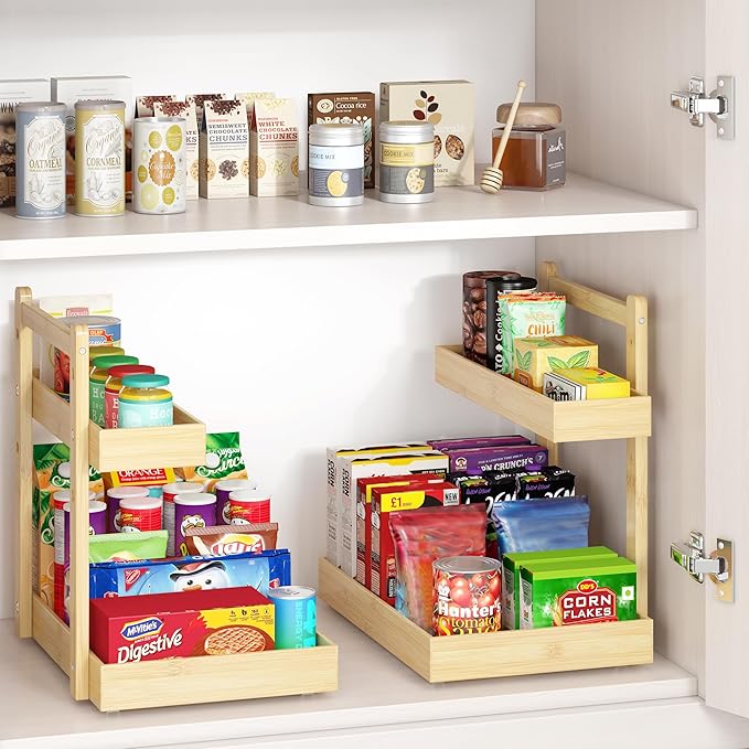 Under Sink Organizer - 1-Tier Pull Out Cabinet Organizer Vertical Slide Out Sink Shelf Storage Shelves for Multi-Purpose Bath Kitchen Bathroom Medicine (Nature, 1 Pack)