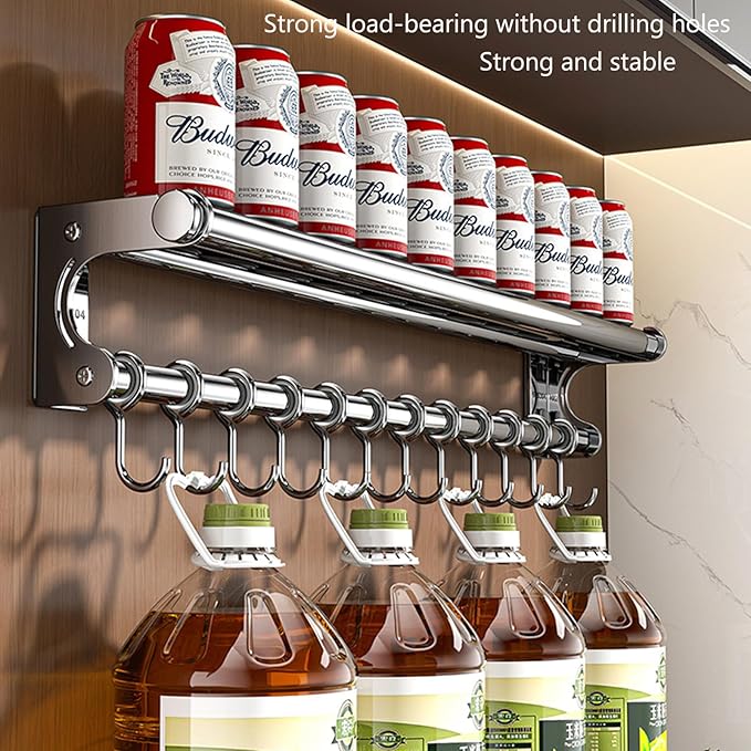 Hanging Wall Mount knife Wall Mount, Space-Saving Knife Rack with Hooks, Kitchen Organizer Storage Shelf for Utensils Spatula Spoon, Kitchen Utensil Hanger (Black, 50CM+10Hooks)