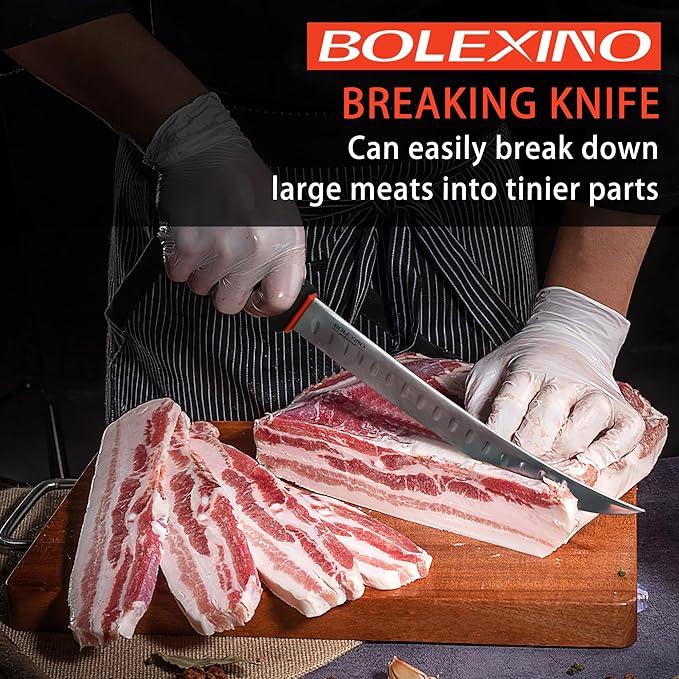 10-inch Curved Breaking Knife W/Sheath & SoftGrip Handle, Sharp Premium Butcher Knife Made of High Carbon Stainless Steel For Meat Cutting
