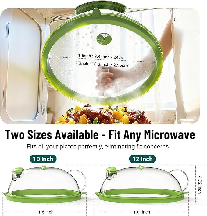 Microwave Splatter Cover with Water Steamer, Upgraded Microwave Cover for Food with Handle, Clear Plate Covers, Splatter Guard, Kitchen Essentials Gadgets, House Warming Gifts New Home, 12 Inch