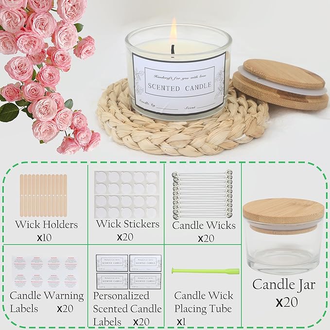 MILIVIXAY 20 Pack 4 OZ Clear Glass Candle Jars with Lids and Candle Making Kits - Bulk Wide Mouth Small Empty Candle Jars for Making Candles - Spice, Powder Containers.
