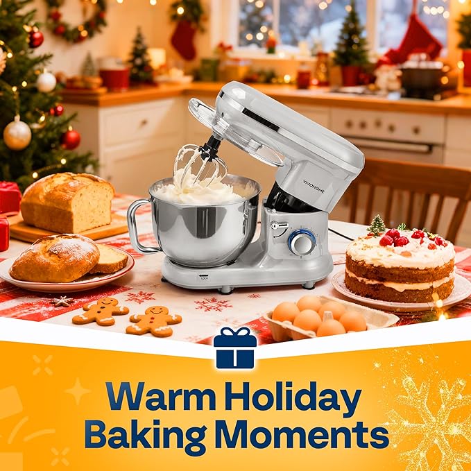 VIVOHOME Stand Mixer, 660W 10 Speed 6 Quart Tilt-Head Kitchen Electric Food Mixer with Beater, Dough Hook, Wire Whip and Egg Separator, Silver