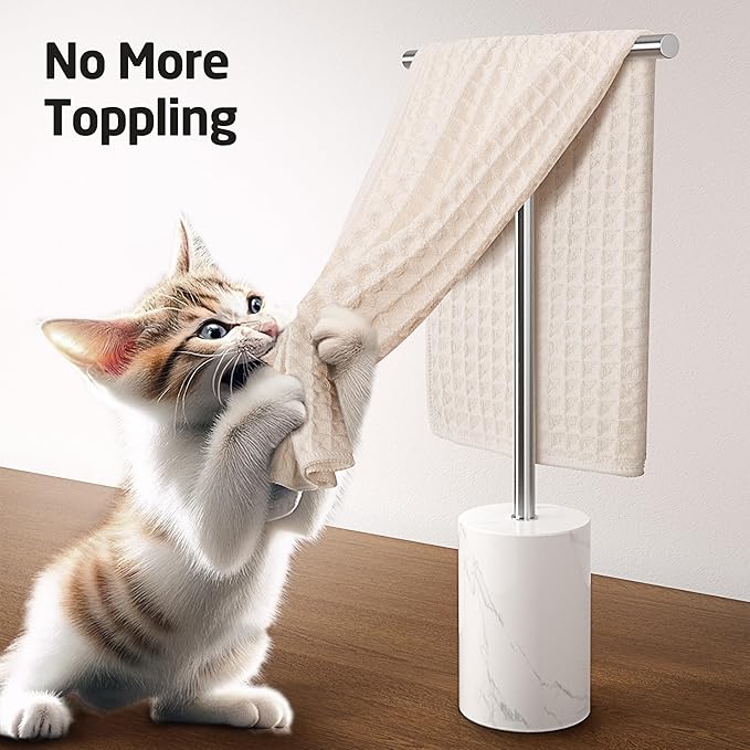 KES Countertop Towel Holder for Bathroom, Counter Top Towel Stand with Small Marble Base, T-Shape Hand Towel Holder Free Standing 18/8 Stainless Steel Space Saving Brushed Finish, BTH234S40-2