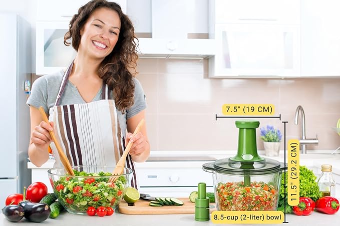 Brieftons Express Manual Food Chopper: Large 8.5-Cup, Hand Chopper Vegetable Cutter to Chop Veggies, Fruits, Herbs, Garlic Onion Chopper for Salsa, Salad, Pesto, Guacamole, Coleslaw, Indian Cooking
