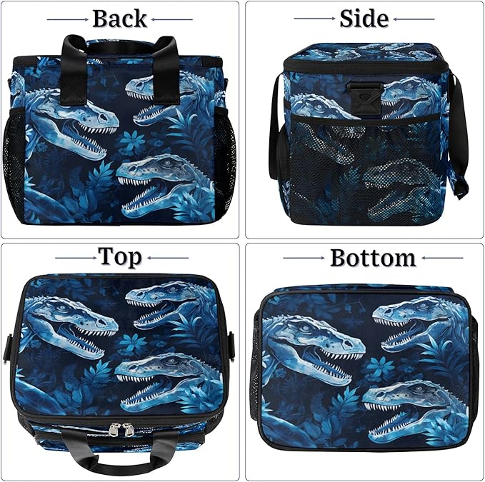 Pardick Lunch Box for Women Men Dinosaur Insulated Lunch Bag Leakproof Large Lunchbox for Adults with Adjustable Shoulder Strap, Cooler Tote Bag for Work, Picnic, Beach