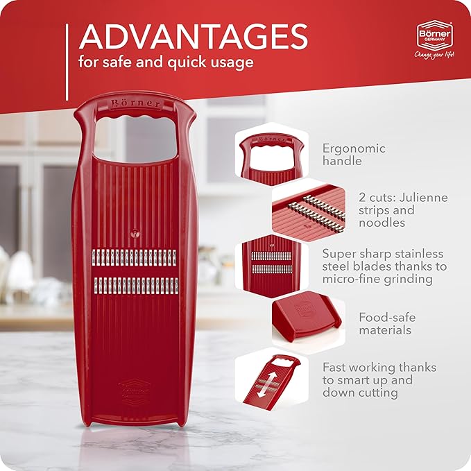 BORNER Roko PowerLine | Vegetable Grater Börner - Quality Made in Germany, Color:Red